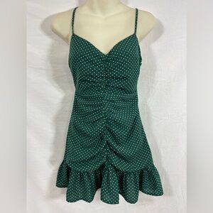 Urban Outfitters Green Polka Dot Cinched Dress